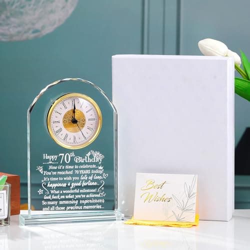Ornalrist Happy 70th Birthday Glass Clock Gifts for Women, Men - 70 Year Old Birthday Keepsake for Mom, Dad, Parents Home Decor (8.3'' Gift Boxed)