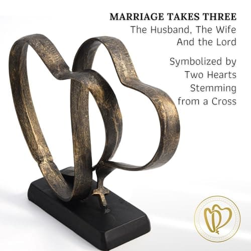 Wedding Anniversary Couples Gift - Two Hearts and Cross Iron Sculpture, Heart Decoration Gift for Her and Him, 1st to 50th or 60th Anniversary, Includes Present Box and Poem Card