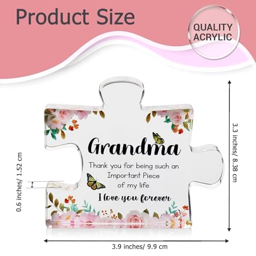 Gifts for Grandma - Engraved Acrylic Puzzle Piece - Mothers Day Adorable Grandma Presents for Birthday, Christmas, Thanksgiving Paperweights - Elegant Decorative Plaque with Lovely Quote - Chic Home