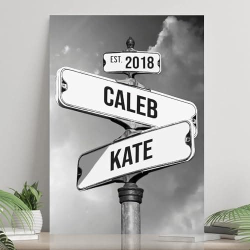 Personalized Crossroads Street Sign For Couples, Custom Name And Date Vintage Street Sign Canvas Print, Christmas Gifts for her/him, Valentines Day Gift for Girlfriend/Boyfriend