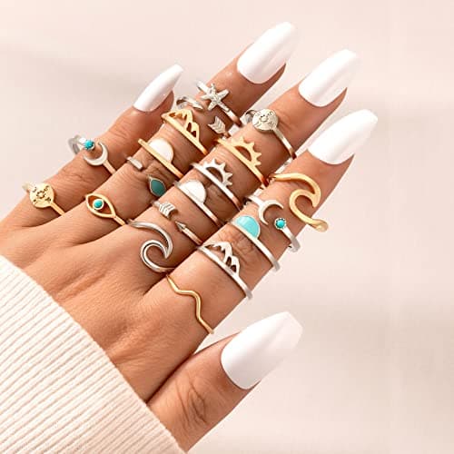 FUTIMELY Boho Retro Stackable Rings Sets for Women Knuckle Joint Finger Knuckle Nail Ring Sets Moon Stars Stack Preppy Statement Rings Cute Trendy Stuff Jewelry