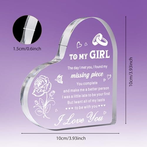 Gifts for Girlfriend, Birthday Anniversary Cute Presents for Women GF, I love you Romantic Gift Paperweights 3.9" x 3.9" Acrylic Heart Plaque, Christmas Gift for Her