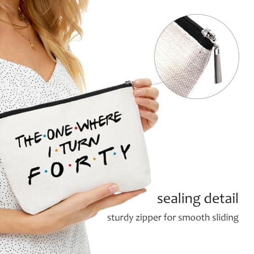 Blue Leaves Funny 40th Birthday Gifts Women Makeup Bag Cosmetic Travel 40 Year Old for Mom Friends Sister Aunt Wife Coworker Toiletry Turning Forty Bday