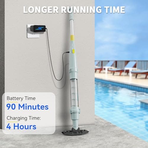Lydsto S1 Lite Cordless Spa Hot Tub Vacuum Cleaner – 90-Min Runtime, Powerful 20W Brushless Motor, Includes 3 Aluminum Poles, Lightweight Handheld Pool Vacuum to Clean Small Debris Types, Silver
