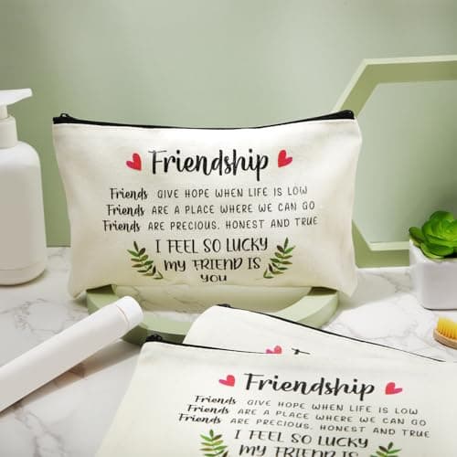 Saintrygo 10 Pieces Friendship Gifts for Women Good Friend Cosmetic Bags Funny Long Distance Friendship Makeup Bags Christmas Gift Travel Toiletry Makeup Zipper Pouch for BFF Soul Sister(Leaf Style)