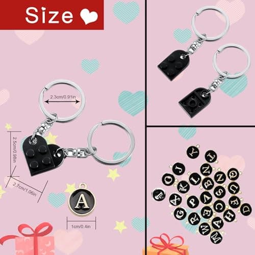 Personalized Brick Matching Heart Keychains - Valentine's Gifts for Mom, Dad, Couple, Boyfriend, Girlfriend, Lovers