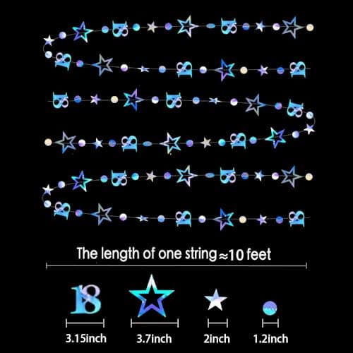 Blue 18th Birthday Garland Blue 18 Circle Dot Twinkle Star Streamer Happy Birthday Hanging Bunting Banner Backdrop for Boys Time to Adult 18 Years Old Party Decorations 30 Feet