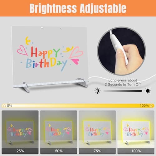 LED Note Board with Colors, 13.7"X10" 4 Modes & 7 Colors Acrylic Dry Erase Board with Light, Include Adapter, Hanging Chain, Led Drawing Board for Kids with Stand, 7 Markers, Spray Bottle