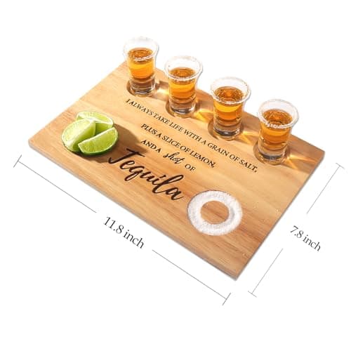 Tequila Shot Board Shot Glasses Serving Tray with Salt Rim Funny Shot Glasses Holder,Tequila Gifts for Housewarming,Liquor, Parties,Bar,Restaurant