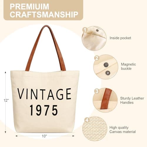 50th Birthday Gifts for Her,50th Birthday Gifts for Women,Gift for 50 Year Old Woman,50 Year Old Gift for Women-Vintage 1975 Tote Bag