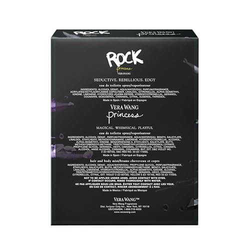 Vera Wang Princess + Rock Princess, Body Mist and Eau de Toilette Spray (2) 3 Piece Gift Set, Notes of Peach, Jasmine, and Vanilla, Women's Fragrance, Long Lasting, Everyday Fragrance