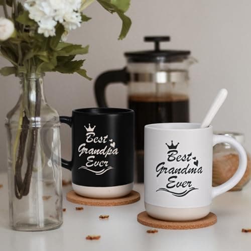 Cabtnca Gifts for Grandparents, Best Grandma and Grandpa Ever Mug Set, Christmas Grandparents Gifts for Grandma Grandpa from Granddaughter Grandkids, Grandparent Day Gift, 16 Oz Black & White