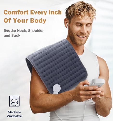 Heating Pad for Back, Neck, Shoulder Pain & Cramps Relief, Electric Heating Pad with 6 Heat Settings, Auto-Off, Moist Dry Heat Options, Fathers Day for Dad Husband, Mens Gifts for Dad Husband Him