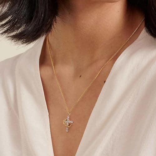 Upgraded Crown Cross Necklace for Women,14K Gold Plated & Silver Plated Crown Cross Pendant Necklace Diamond Cross Necklaces Faith Cross Jewelry First Communion Gifts, 12-Color Birthstone Necklaces for Women