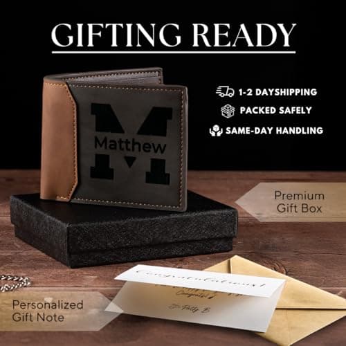 GIFTS TO ENGRAVE Personalized Gifts for Men – Custom Wallets for Men with Name Engraving | Personalized Wallet for Men – Great Fathers Day Wallet Gift for Husband, Dad, or Boyfriend