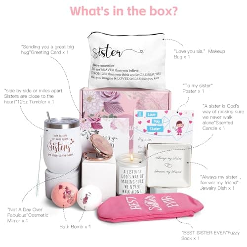 Sister Birthday Gifts, Sisters Gifts from Sister, 9PCS Unique Gift for Sisters Gift Baskets Ideas for Christmas, Birthday, Mothers Day, Valentines Day