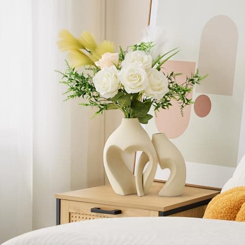 White Vases for Decor, Heart Shaped Ceramic Vase Set of 2, Nordic Heart Shaped Vases, Minimalist Decorative Vase for Table Centerpiece Wedding Dining Living Room Office House Decoration