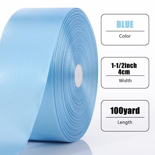 100 Yards Ribbon,1-1/2 Inch Sky Blue Satin Ribbon,Single Face Satin Ribbons,Perfect for Gift Wrapping,Wedding Decoration,Handmade Bows,Wrapping Bouquet, Halloween, Christmas