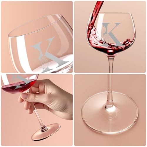 Personalized Gifts for Women, Monogrammed A-Z Wine Glass Customized Gift, Unique Christmas Birthday Gifts for Women Her Mom Friend Sister Wife Daughter Nurse (K)