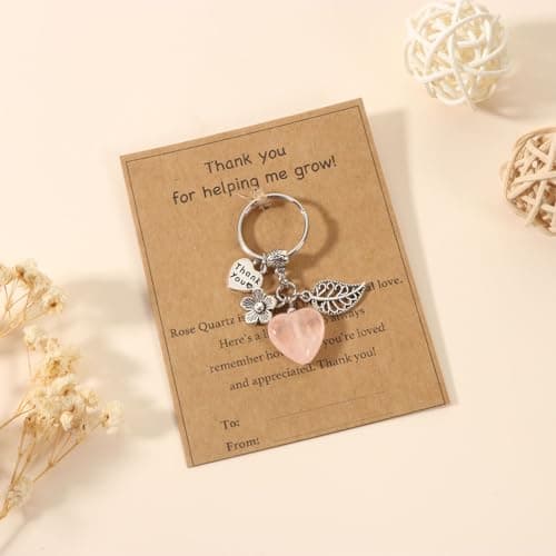 Teacher Appreciation Natural Crystal Keychain, Christmas Valentines Day Thank You for Helping Me Grow Teacher Gifts