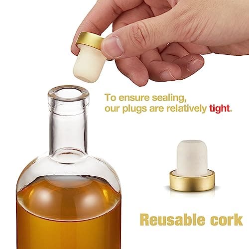 Mfacoy Set of 6 Glass Bottles, 12 oz Clear Liquor Bottles, Heavy Base Glass Bottle with T-Top Cap, Vodka Bottle for Wine Beverages Drinks Oil Vinegar Kombucha Beer with Cork Stopper Airtight Lid