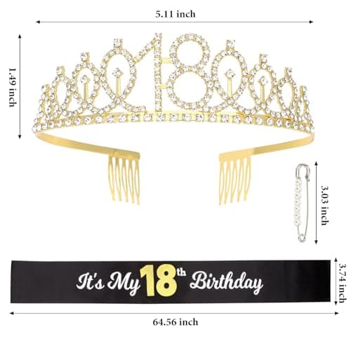CAVETEE Gold Birthday Crown and Tiara for Women, Sash for Girls - Birthday Party Decoration