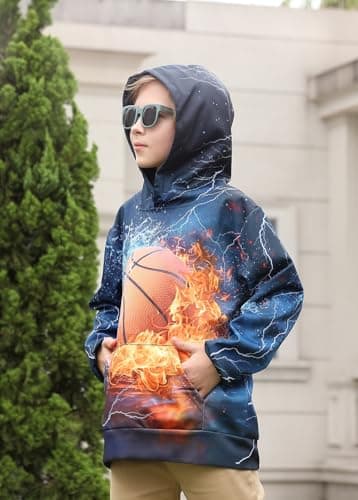 Lovekider Boys Hoodies Sweatshirt Cool 3D Print Pullover with Big Pocket for Kids Fashion Warm Winter 6-16 Years