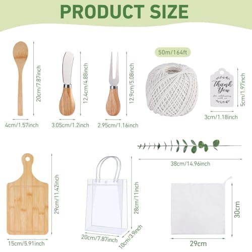 55Pcs Baby Shower Prizes for Game Winners 6 Sets Bamboo Cheese Board Spoon Fork Butter Spreaders Plaid Towel Thank You Card and Gift Bags for Baby Shower Wedding Bridal Shower Favors