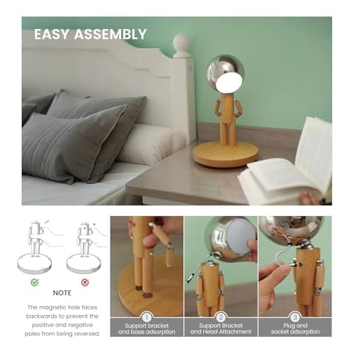 Pause Moon Lamp, Creative Wood LED Desk Lamp, Unique Decorative Lighting for Bedroom, Lamps for Night Stands, Rechargeable Cordless Lamp Office & Gift