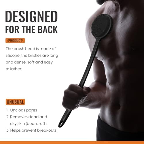 VWMYQ VWMYQ Silicone Back Scrubber for Shower, 17in Lengthen Long Handle Body Brush, Double Sided Shower Brush for Shower Exfoliating and Massage Can Produce Rich Foam, Long Handle Back Scrubber for Men