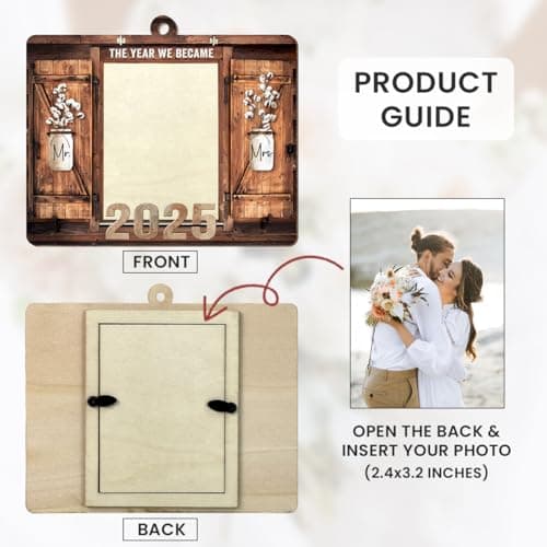 Personalized Wedding Gifts for Couples 2025 - Marriage Customized Wood Ornaments with Photos, Bridal Shower Gifts for Bride, Mr and Mrs Engagement Gift, Personalized Picture Frame