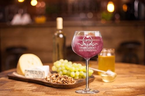 NewEleven 50th Birthday Gifts For Her, Women - Vintage 1975 50th Birthday Decorations For Women - 50 Year Old Present Ideas For Wife, Mom, Grandma, Aunt, Friends, Female - 16 Oz Wine Glass