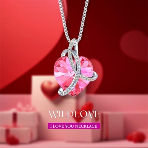 WILDLOVE Preserved Real Pink Rose with Heart Necklace, Forever Flowers Gifts for Mom Grandma Wife Girlfriend at Christmas, Valentines, Mothers Day, Anniversary or Birthday Gifts for Women