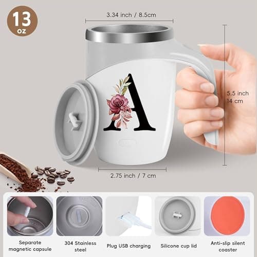 Initial Magnetic Stirring Coffee Mug Stainless Insulated Travel Cup Women Xmas Birthday Ideas Gift New Step Bonus Mom Daughter Son Law Unique Who Have Good Special Busy Useful Adult Custom Present,S