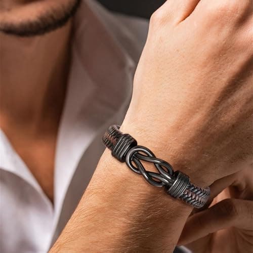 Men's Bracelets Gifts for Men - Brown Braided Leather Infinity Knot Bracelets Engraved Love Massage for Son Man Husband Boyfriend, Personalized Mens Bracelets Jewelry Gift for Birthday Christmas