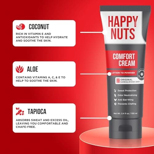 HAPPY NUTS Comfort Cream Deodorant For Men: Anti-Chafing Sweat Defense, Odor Control, Aluminum-Free Mens Deodorant & Travel Essential for Men's Private Parts 3.4 fl oz (Original)