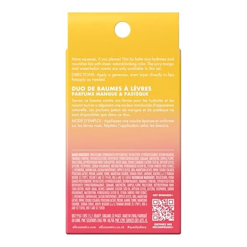 e.l.f. Squeeze Me More Lip Balm Duo, Moisturizing Balm For A Sheer Tint Of Color, Made With Hyaluronic Acid, Vegan & Cruelty-Free, Mango & Watermelon