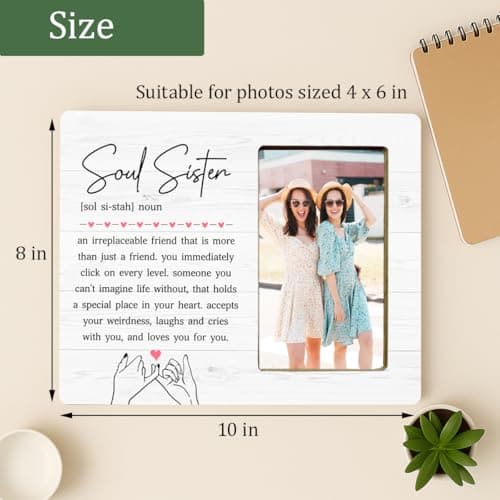 Soul Sister Gifts Picture Frame for BBF Friends Bestie, Long Distance Friendship Wooden Picture Frames