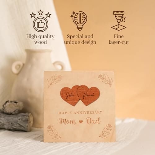 Happy Anniversary Card for Parents - Wood Parents Anniversary Card Gifts from Daughter Son, Wedding Gifts Anniversary for Parents, Anniversary Cards Gift for Mom and Dad