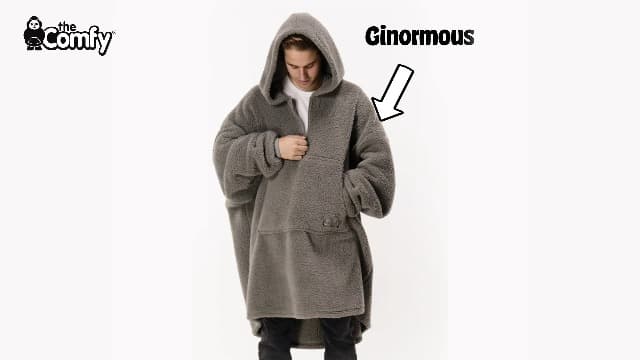 THE COMFY Original | Sherpa Lined Microfiber Fleece Wearable Blanket, Oversized Design with Hood and Pocket from Shark Tank