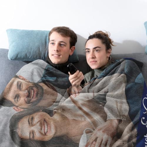 Sherpa Fleece Custom Photo Blanket - Soft, Warm, Personalized Couples Gifts for Boyfriend, Girlfriend - Customized Picture Blanket for Birthday, Christmas