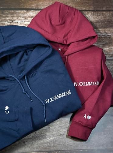 Custom Embroidered Roman Numeral Hoodie – Personalized Hoodie with Initial and Heart for Boyfriend or Girlfriend, Matching Couple Hoodies