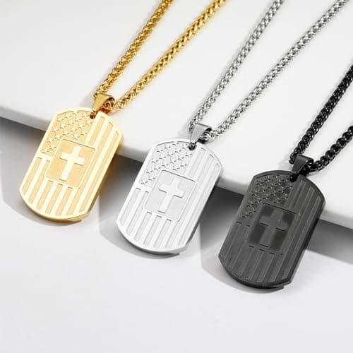 Zocomi To My Son Dad Brother Husband Grandson Grandpa Boyfriend Man Dog Tag Cross Necklace Christian American Flag Birthday Graduation Gifts Jewelry for Men Boys
