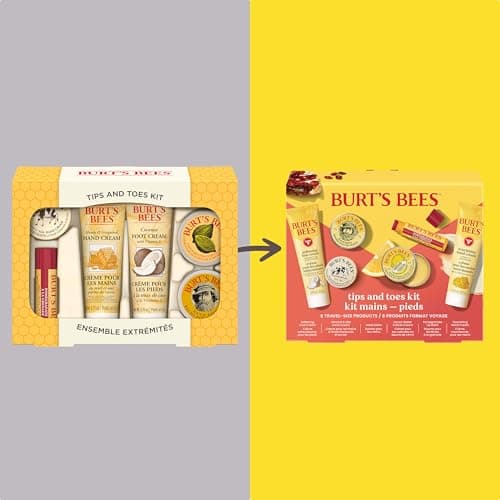 Burt's Bees Gifts Ideas, Tips and Toes Kit, 6 Travel Size Products - Pomegranate Moisturizing Lip Balm, 2 Hand Creams, Foot Cream, Cuticle Cream, and Hand Salve