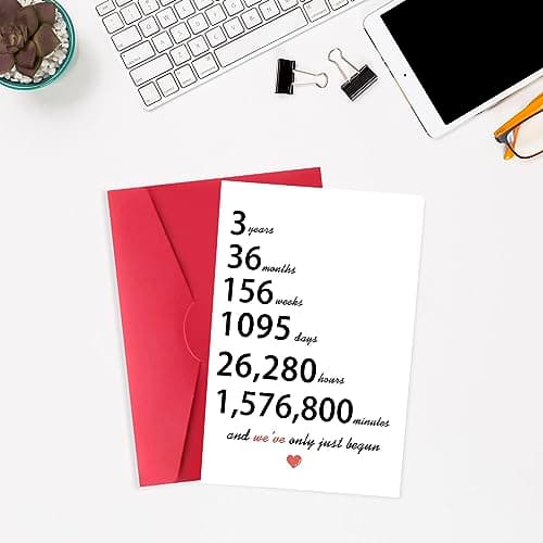 Lovely 3rd Anniversary Card Gifts for Husband Wife, Happy 3 Year Gifts for Anniversary for Boyfriends Girlfriends, Surprise 3 Years Marriage Gift for Couple, Sweet 3 Wedding Years Anniversary Card for
