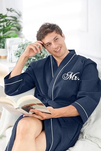 AW BRIDAL Mr and Mrs Waffle Knit Robe Set for Wedding Engagement Gifts, Anniversary Matching Robes for Couples, Women and Men