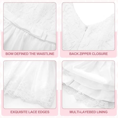 5 Pcs Baby Girl Baptism Outfit Includes Lace Christening Dresses Bowknot Headwear Cross Charm Bracelet Socks Shoes
