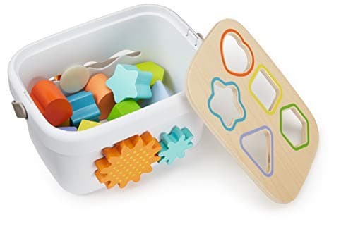 Amazon Basics Wooden Shape Sorter and Rainbow Stacker Classic Baby Toy Set-Sorting Play For Infants Age 12M+, Medium, Multicolor