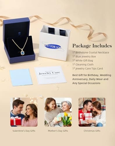 Christmas Gifts for Women 14K Plated Gold Necklace for Women Square Crystal Necklace with Snake Chain Gold Jewelry for Womens Birthday Gifts for Wife Birthstone Necklaces for Wife Jewelry for Girlfriend Gift for Anniversary Wedding Valentines Mother's Day