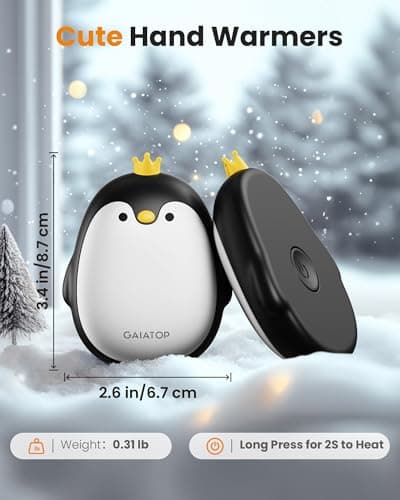 Gaiatop Magnetic Hand Warmers Rechargeable 2 Pack, 3 Settings Pocket-Sized Cute Penguin, Fast Hot Hands Reusable Portable Electric Heater for Camping Hunting Golf, Gifts for Women Men